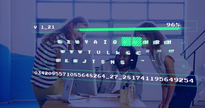 Image of data processing over diverse business people in office