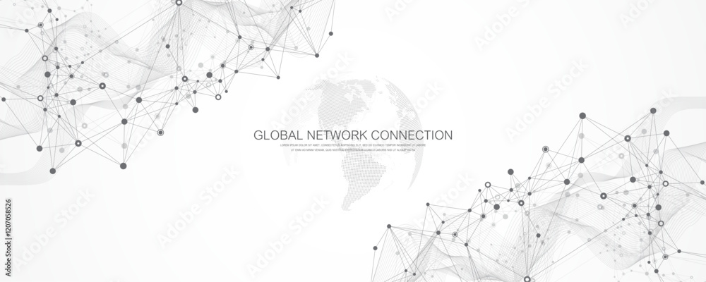 Poster Global network connection banner design template idea. Header social network communication in the global business concept. Internet technology. Big data visualization. Vector illustration