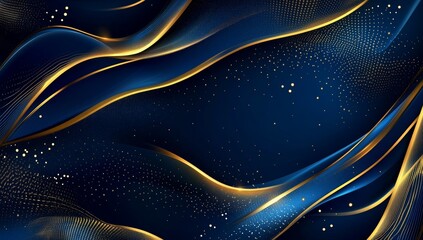 Abstract blue and gold wavy background.