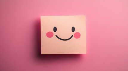 Playful Pink Sticky Note with a Smiling Face and Cheerful Emotion Representing Happiness and Positivity in a Bright Colorful Setting