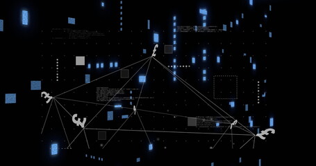 Currency symbols and network connections image over digital data background