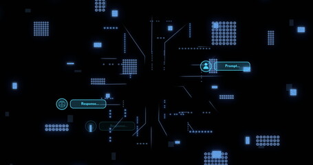 Digital interface with Response and Prompt text, futuristic data processing image