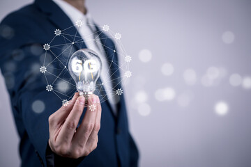 Global network connection 6G on hand business man.Global network connection 6G with icon concept, technology network wireless systems and internet of things, new technologies coming up in the future.