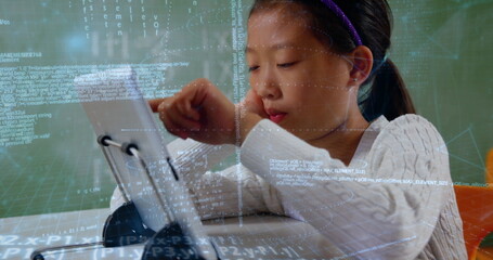 Programming code image over young girl using tablet at desk © vectorfusionart