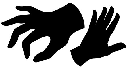 Obraz premium Set of silhouettes of hands in various poses isolated on a white background. Vector illustration. Collection of emotions, signs. Holding hands.emotional of communication bitmap symbol stock web illust