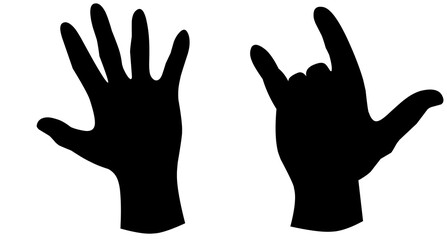 Set of silhouettes of hands in various poses isolated on a white background. Vector illustration. Collection of emotions, signs. Holding hands.emotional of communication bitmap symbol stock web illust