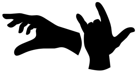 Vector collection of silhouettes of human hands depicting various movements, black on a white background.sqeas a graphic design element, Illustration in svg format. isolated white background