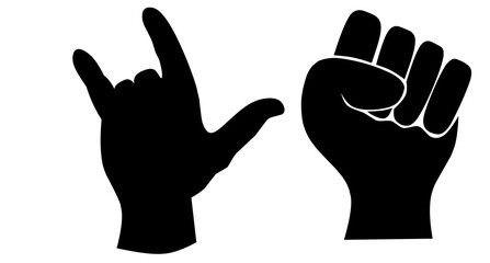 Vector collection of silhouettes of human hands depicting various movements, black on a white background.sqeas a graphic design element, Illustration in svg format. isolated white background