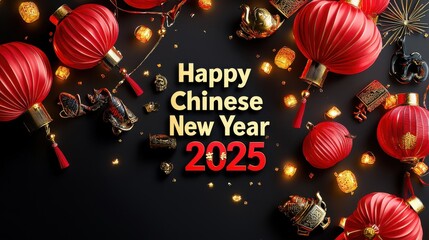 Luxurious New Year Artwork Featuring Bold Red Lanterns and Festive Decorations for Celebration and Prosperity