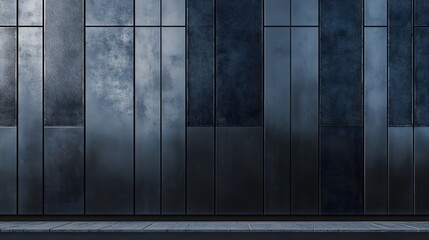 Dark Metal Panel Wall with Wooden Platform Base