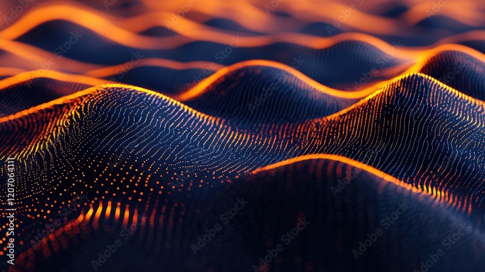 Poster conceptual glowing digital landscape showcasing an ai system converting text prompts into high-resol