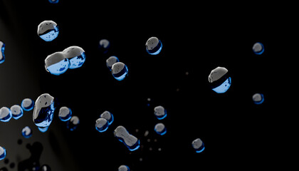 3D render of abstract water droplets on a dark background