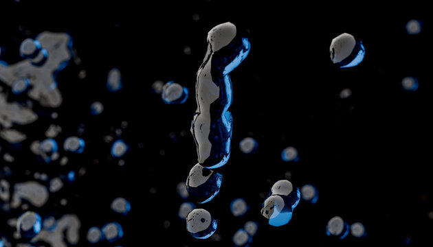 3D render of abstract water droplets on a dark background