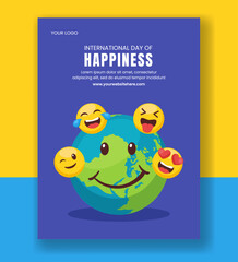 Vertical Poster Background Illustration for International Happiness Day with Happy and Joyful Faces