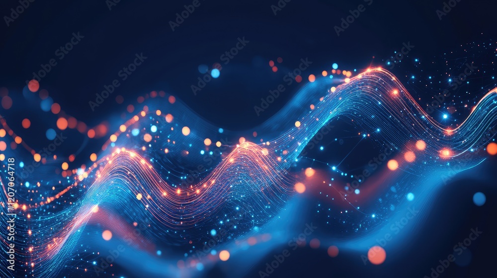 Poster digital cloud with glowing analytics graphs and flowing data streams, representing big data processi