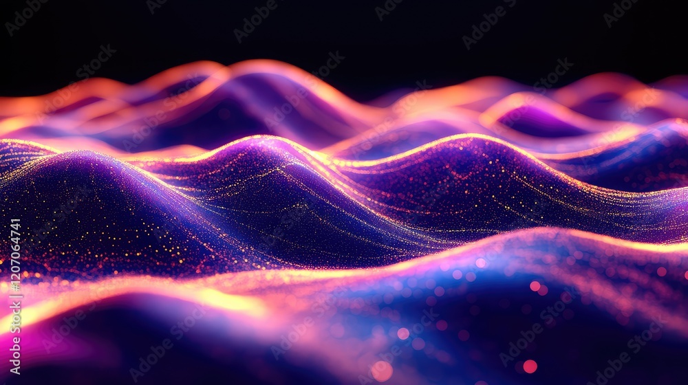 Poster digital cloud with glowing analytics graphs and flowing data streams, representing big data processi