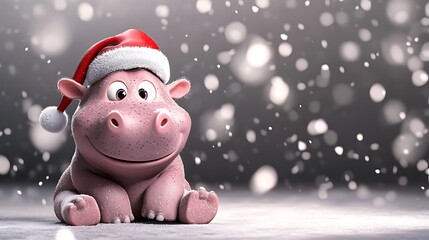 Cartoon style festive card featuring a cute baby hippo, Hippopotamus wildlife banner art, hippos background for World Wildlife Day