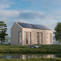 Fototapeta premium Minimalist house with solar panels