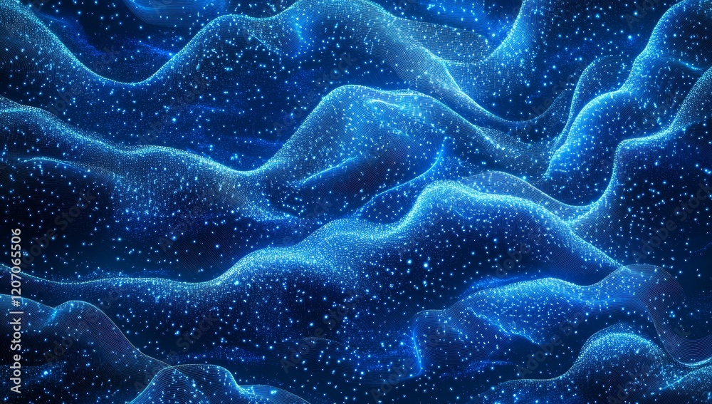Aufkleber abstract blue glowing wave particle background.