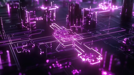 Obraz premium Digital network grid with glowing automation icons, gears, and dynamic lines representing system operations