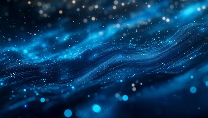 Abstract blue wave particles background.