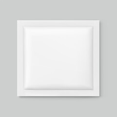 Fototapeta premium Sachet mockup. Hyper realistic. Vector illustration isolated on grey background. Flat lay view. Packaging for cosmetic, food, pharmacy. Ready for your design. EPS10