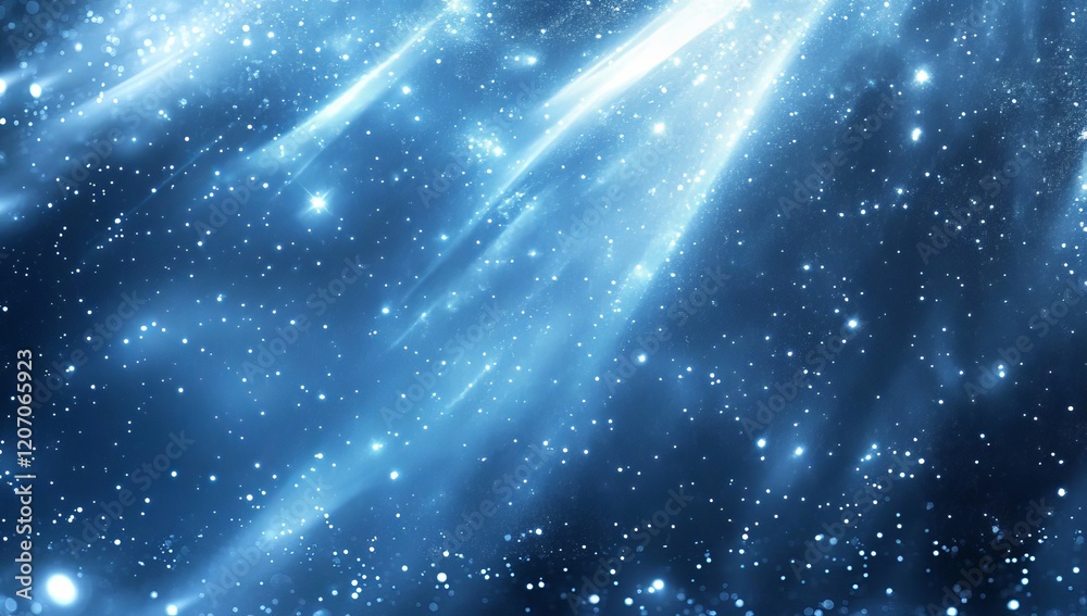 Wall mural abstract blue cosmic background with glowing streaks and stars.