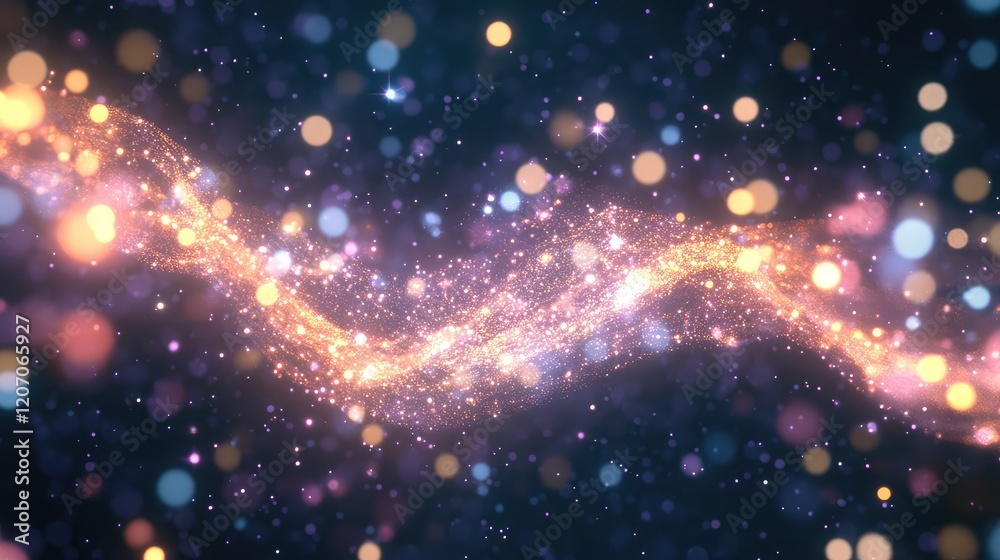 Poster digital representation of big data flow with glowing nodes and analytics visualizations in a clean f