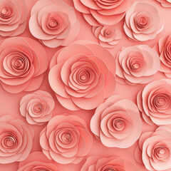 Soft pink paper roses arranged in seamless floral pattern, creating romantic texture