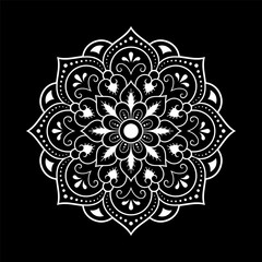 Circular pattern in form of mandala with flower for Henna, Mehndi, tattoo, decoration. Decorative ornament in ethnic oriental style. Outline doodle hand draw vector illustration.