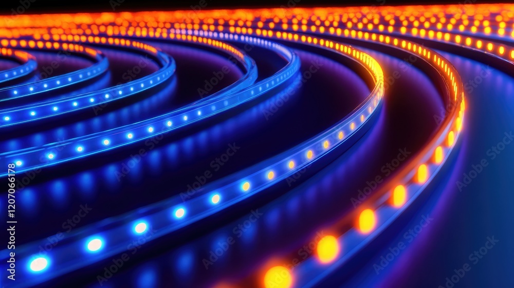 Poster digital wave of glowing system nodes connected by lines and automation symbols, representing seamles