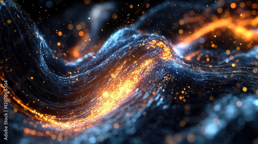 Poster dynamic data wave glowing with analytics patterns and holographic visualizations in a digital enviro