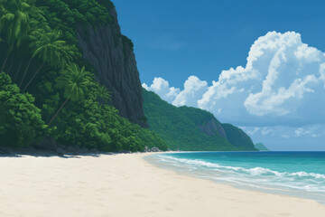 Fototapeta premium A beautiful beach with a rocky cliff in the background