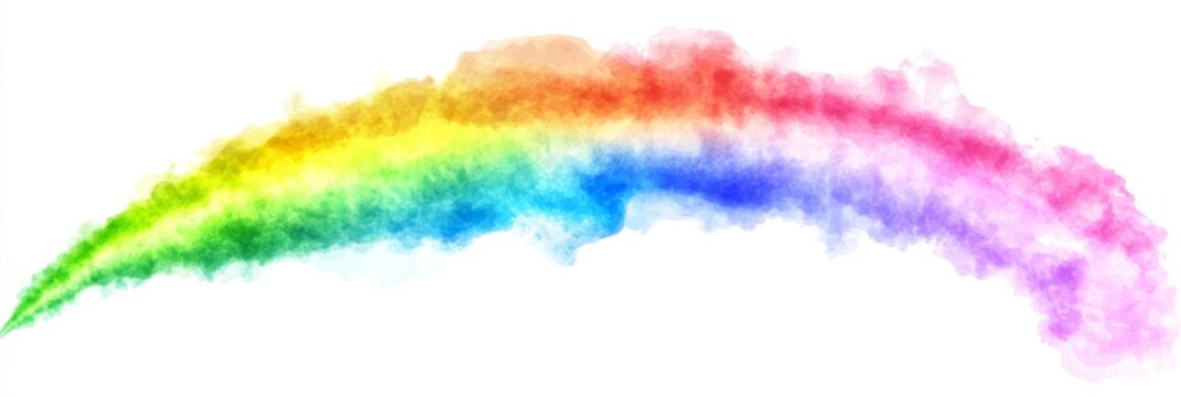 Rainbow colored smoke plume isolated on white background.