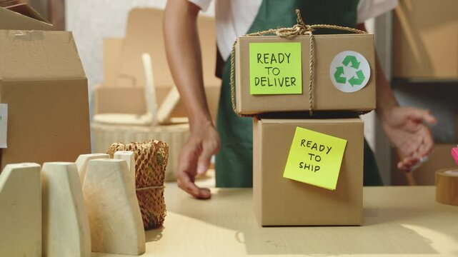 Eco-Friendly Carton Box Ready for Shipment. Sustainable Packaging Using Recyclable Materials. Go green, reduce plastic, recyclable box, zero waste, shipping