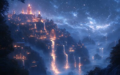 Magical City at Night Digital Art