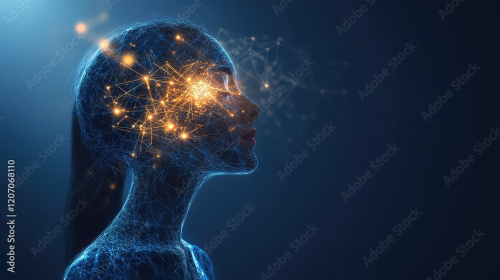 Poster futuristic glowing neural network showcasing the transformation of text into realistic images with h