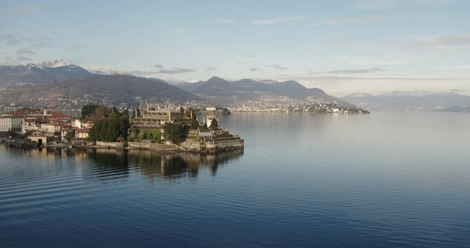 Aerial view of Isola Bella island, Lake Maggiore, Italy