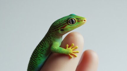 Obraz premium Green Gecko on Finger