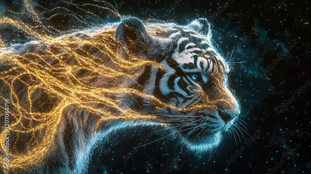 Poster futuristic visualization of glowing text-to-image transformation in a high-tech ai interface with dy