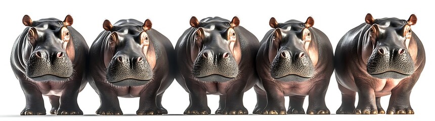 Obraz premium many cute baby hippo sitting whitte banner background- hippo day world wildife