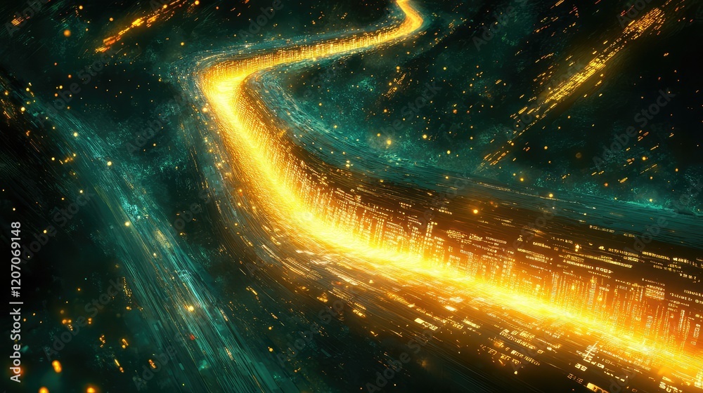 Aufkleber glowing data flow with binary streams and holographic charts representing big data analytics in an a