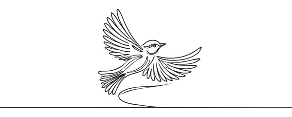 bird in flight, dove one line icon, linear style badge, vector illustration.