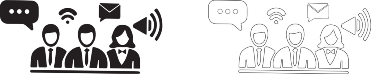 Group discussion vector icon. Work chat sign. Social marketing symbol.