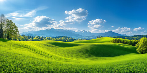 Fototapeta premium Green field landscape background. Generated AI