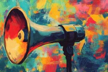Eye-Catching Megaphone on a Dynamic, Colorful Background for Advertising Ideas.