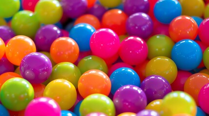 A close-up of a ball pit filled with colorful balls. The balls are a variety of colors, including red, orange, yellow, green, blue, and purple.