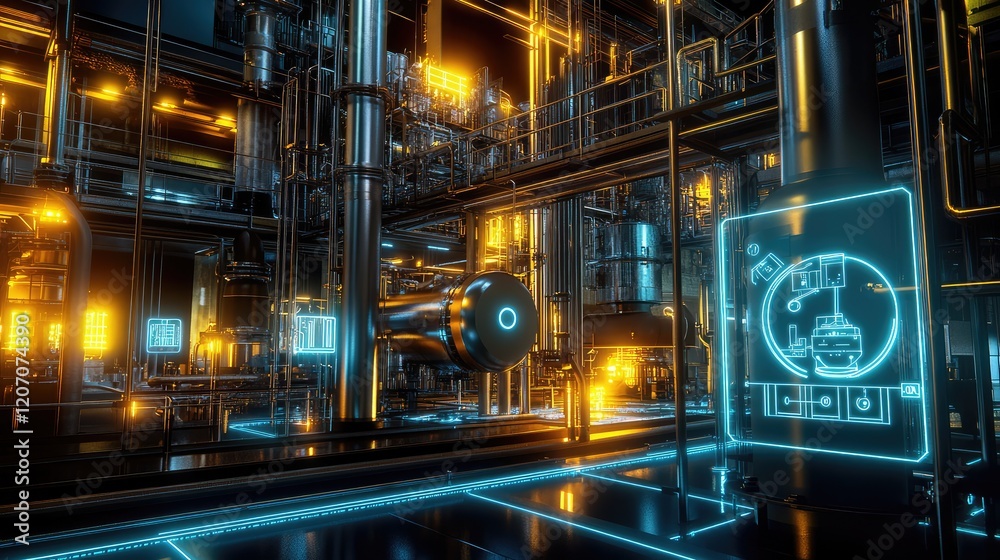Poster visualization of automated workflows with glowing connections and holographic automation icons in a 