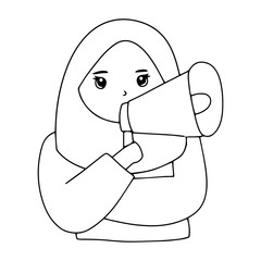 Adorable cute muslim kids cartoon illustration. ramadan, eid fitr, adha, islam religion character