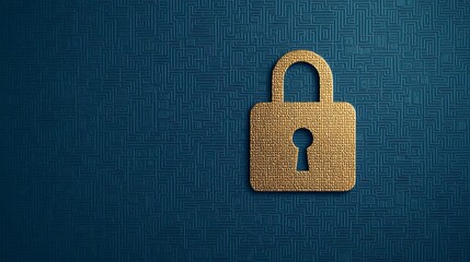 Fototapeta premium A golden padlock icon on a textured dark blue background symbolizes security and protection.